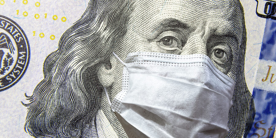 Covid-19 Coronavirus In Usa, 100 Dollar Money Bill With Face Mas