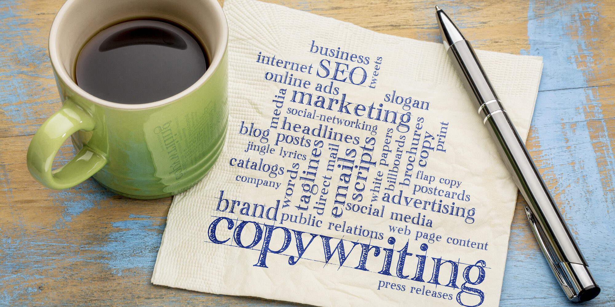 copywriting word cloud on napkin