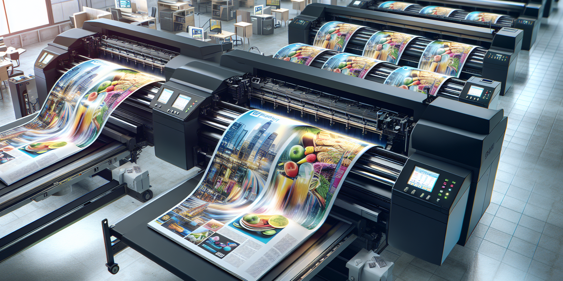 Multiple printers at work printing EDDM catalogues - Catdi Houston commercial printing