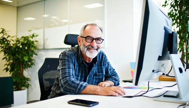 Senior graphic designer in office - Catdi Houston professional printing