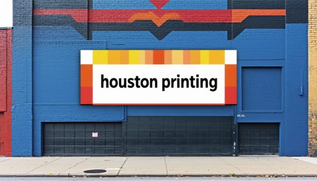 Sidewalk mural with Houston printing banner Catdi Houston printing store